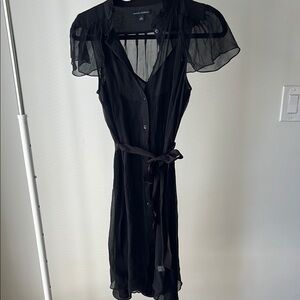 Banana Republic Black Sheath Midi Dress V-Neck Flutter Sleeves